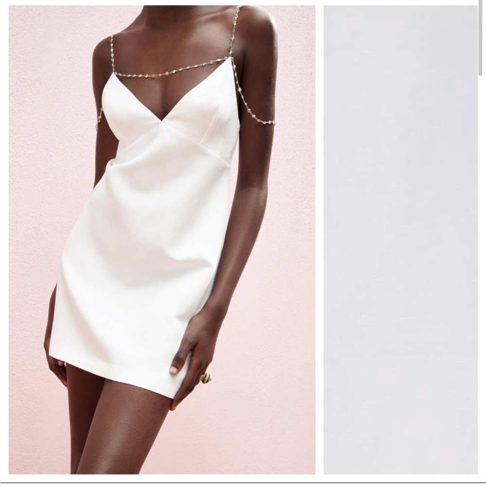 Zara White Linen Jewel Strap Mini Dress